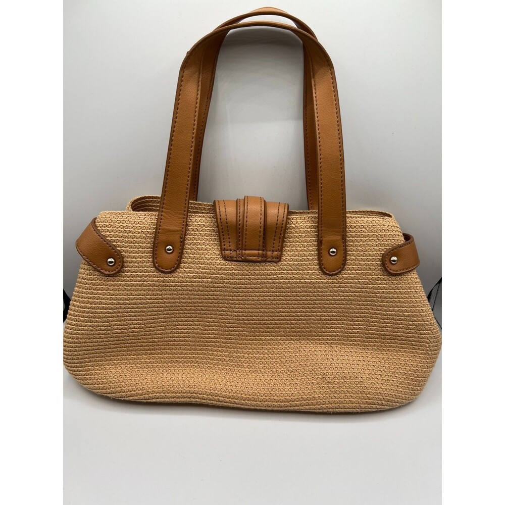 Liz Claiborne Straw Tote Handbag Beige Woven Shoulder Bag Summer Purse - Picture 3 of 11